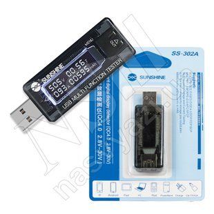 Тестер напруги та струму USB-заряджання SUNSHINE SS-302A 2.8-30 V,0-5 A з таймером 00-00021473 фото