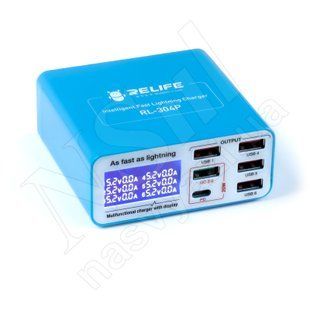 Зарядний пристрій RELIFE RL-304P 5xUSB+ Type-C 40W з цифровою індикацією параметрів заряджання 00-00024074 фото