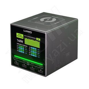Зарядний пристрій LUOWEI LW-U1 4xUSB+4 Type-C+бездротова зарядка 140W з цифровою індикацією параметрів заряджання 00-00123214 фото