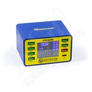 Зарядний пристрій MECHANIC iCharge 8M 7xUSB+Type-C 50W з цифровою індикацією параметрів заряджання 00-00024042 фото